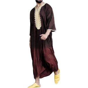 Hgvcfcv Mens moslim streep Saoedi-Arabische moslim kleding lange mouw maxi gewaad Dubai gewaad, wijnrood, XL