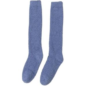 GIJMZY Pluizige sokken 2 stuks winter warm koraal fleece boven de knie hoge sokken vrouwen pluche Lolita huis slapen vloer lange sok Jk solide zachte dijen hoge leuke sok, blauw, One size