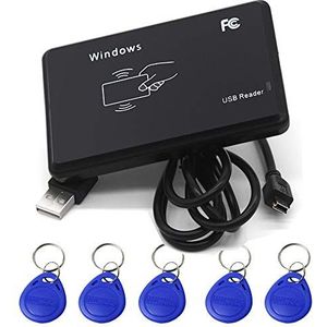 AMAO 125 kHz RFID-Lezer ID-Kaartlezer Contactloze 14443A Met USB-Interface + 5 Stuks EM4100 / TK4100 Key Fobs