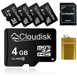 Cloudisk 5 Pack 4GB Micro SD-kaart 4 GB MicroSD-geheugenkaart klasse 6 met kaartlezer en SD-adapter, bulk sale