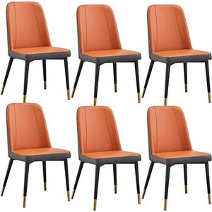 GEIRONV Eetkamerstoelen van imitatieleer Set van 6, Modern Living Eetkamer Accentstoelen Waterbestendige lederen zijstoel met metalen poten Stoelen Eetstoelen (Color : Orange, Size : 87 * 47 * 47cm)