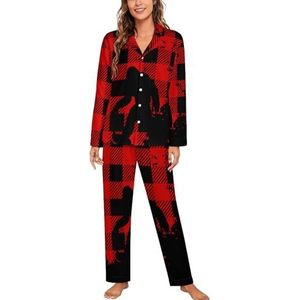 Bigfoot Buffalo Plaid Volledige Maan Lange Mouw Pyjama Sets voor Vrouwen Klassieke Nachtkleding Nachtkleding Zachte Pjs Lounge Sets