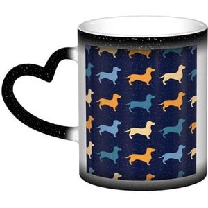 Teckel Blauw Oranje Hond, Keramiek Mok Warmtegevoelige Kleur Veranderende Mok in de Hemel Koffie Mokken Keramische Cup 330ml