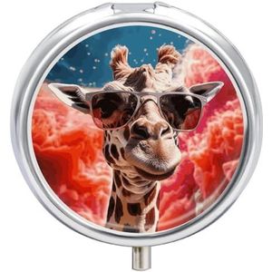 Giraffe Dragen Zonnebril Pil Doos Leuke Ronde Pil Case Draagbare Geneeskunde Tablet Vitamine Houder Organizer voor Portemonnee Pocket