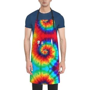 ZhaoYuGoods Paars-blauw-groene camouflage-zebrastrepen schorten met zakken voor dames en heren, stijlvolle kookschorten voor keuken, tuinieren, salon, ideale schort met print, Tie Dye Regenboog, Eén