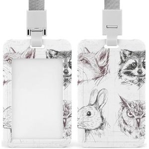 Bos Dieren Vos Wasbeer Konijn En Uil Verticale Badge Houder Met Lanyard Print Hard ID Creditcards Case Protector voor Kantoor Verpleegkundigen