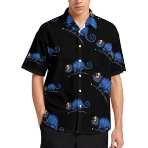 Blauwe kameleon zomer herenoverhemden casual korte mouwen button down blouse strand top met zak XL