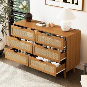 Commode met 6 laden, dressoir ladekast van hout, ladekast met metalen handgrepen, voor slaapkamer, woonkamer, kantoor, dressoir highboard met veel opbergruimte, afmetingen: B 120 / H 76,5 / D 40 cm