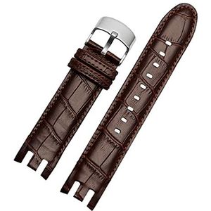 Lederen Armband for Swatch Horloge Band 21mm for YRS403 for 412 for 402G Polsband Zwart Horlogebanden man Horloge Riem Accessoires (Color : A Brown silver, Size : 21mm)