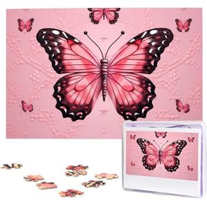 Vlinder roze puzzels 1000 stuks gepersonaliseerde legpuzzels houten fotopuzzel voor volwassenen familie foto puzzel geschenken voor bruiloft verjaardag Valentijnsdag geschenken (74,9 cm x 50 cm)