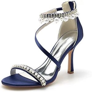 GHSIRUEU Witte Vrouwen Hak Sandalen Parel Decoratie Naaldhakken Terug rits formele avond bruiloft partij jurk schoenen,Marine,37 EU