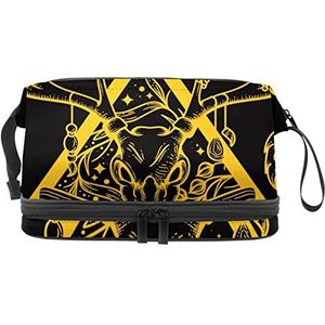 Grote capaciteit reizen cosmetische tas,Herten schedel zwarte achtergrond,Make-up tas,Waterdichte make-up tas organisator, Meerkleurig, 27x15x14 cm/10.6x5.9x5.5 in