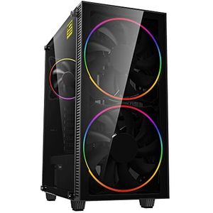 GameMax Black Hole ARGB Mid-Tower PC Gaming Case, ATX, 3-pins AURA Sync, 2 x 200 mm ARGB-ventilatoren inbegrepen, 1 x 120 mm ARGB achterventilator inbegrepen, ARGB Hub, 5 Fan Support, Waterkoeling