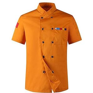 YWUANNMGAZ Food Service Cook Uniform Chef Jacket Mannen Vrouwen Korte Mouw Chef Uniform Catering Keuken Restaurant Baker Ober Overall (Kleur: Oranje, Maat: E (3XL))