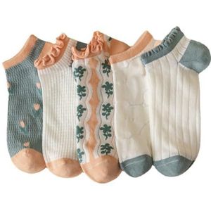 yeeplant Elastische decoratieve enkelsokken voor meisjes: dunne, ademende 5-pack, casual schattige korte sokken voor dames, Meerkleurig, Eén Maat