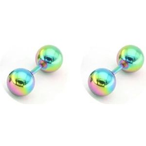 2 stuks Retro 2 3 4 5 6 8mm Heren Roestvrij Staal Bal Barbell Zwart Goud Kleur Mode Oor Piercing Studs Oorbellen