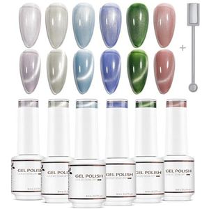 Nicedeco Cat Eye Gel Semi Permanent Nail Gel Nail Polish UV LED Soak Off Cruelty-Free Gellak 6 X 8ML Color Nail Art Set Gift 31