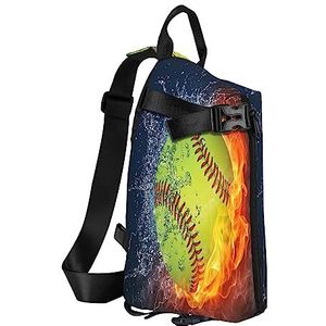 Sling Rugzak Borsttas Rustieke Rotsen Bakstenen Muur Anti-Diefstal Crossbody Schoudertas Dagrugzak Outdoor Sport Reizen Wandelen voor Mannen Vrouwen, Softbal, Crossbody Backpack