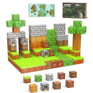 JauniQ Magnetische blokken, Build Mine Magneet World Set, Fidget Building Cube speelgoed voor jongens en meisjes van 3 tot 3 4 5 6 7 8 STEM Sensory Kids Games speelgoed voor peuters