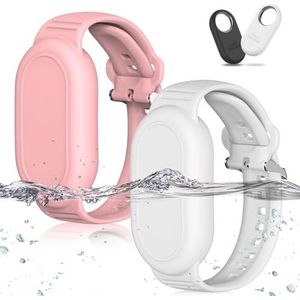 [2 stuks] GPS-tracker armband voor Samsung, zachte siliconen GPS-tracker, verborgen waterdichte armband, de verstelbare band is compatibel met de Samsung Galaxy SmartTag2 (2023), wit + roze