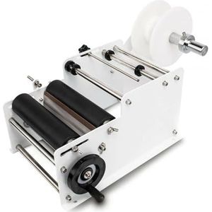 Handmatige etiketteermachine Fles Verstelbare halfautomatische stickermachine for zakelijk Metalen fles MT30 met sterke stabiliteit (Color : White)