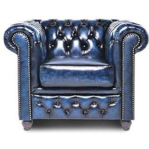 Originele Chesterfield Fauteuil - Model Brighton FT | The Chesterfield Brand | Handgemaakt van 100% Echt Leder | Klassieke Engelse Kleuren | 12 Jaar Garantie (Antique English Blue)