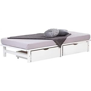 Homestyle4u 2287, bed hout houten bed palletbed 90x200 met bedlade lattenbodem futonbed bedframe wit slaapkamer