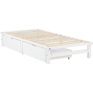 Homestyle4u 2287, bed hout houten bed palletbed 90x200 cm met bedlade lattenbodem bedframe wit slaapkamer