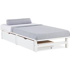 Homestyle4u 2287, houten bed palletbed 90 x 200 cm met schuifladen bedframe met lattenbodem wit grenen massief hout