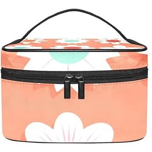 Witte bloemen roze make-up organizer tas, reismake-up tas organizer case draagbare cosmetische tas voor vrouwen en meisjes toiletartikelen, Meerkleurig, 22.5x15x13.8cm/8.9x5.9x5.4in