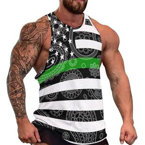 Amerikaanse vlag dunne groene lijn paisley heren tanktop grafische mouwloze bodybuilding T-shirts casual strand T-shirt grappige sportschool spier
