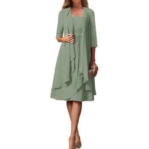 BRIGOW Kant Applique Moeder van de Bruid Jurk voor Bruiloft Prom Jurken Chiffon Cocktail Jurken Plus Size, Sage Groen, 32
