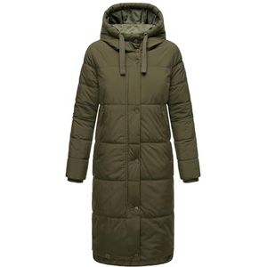 MARIKOO Soranaa Winterjas voor dames, warme gewatteerde jas, lang, met capuchon, XS-XXL, dark olive, M