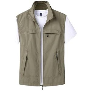 Men'S Vest Men'S Outdoor Vest Multi-Pocket Vest Lightweight Waterproof Mesh Photography Fishing Sleeveless Top-Khaki-Xxxl