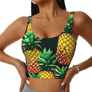 GFXEDSAH Yoga-beha's met tropische vruchten, ananasprint, trainingstop met ingebouwde beha, stijlvol racerback ontwerp met gewatteerd comfort, Zwart, S