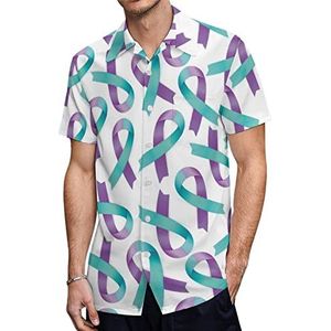 Paars Blauw Lint Heren Hawaiiaanse Shirts Korte Mouw Casual Shirt Button Down Vakantie Strand Shirts XL