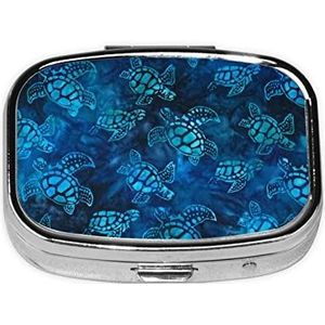 Mini vierkante pillendoos, medicijnorganizer, zeeschildpad-blauw, draagbare EHBO-doos, reispillendoos met 2 vakken, kleine pillendoos voor zak of portemonnee