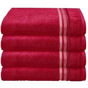 Schiesser Handdoek Skyline Color - 100% Katoen - Set van 4 badhanddoeken - Goed absorberende badlaken set - 50 x 100 cm - Rood