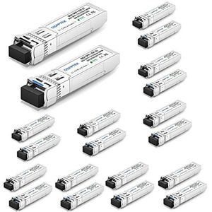 QSFPTEK 10 paar 10GBASE-BiDi SFP+ Zendontvanger 10Gbe mini gbic module Compatibel met Cisco SFP-10G-BX40U/Cisco SFP-10G-BX40D, 1270nm/1330nm-TX/1330nm/1270nm-RX DDM LC SMF, tot 40km