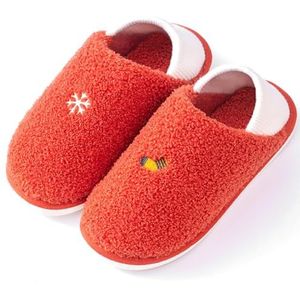 BOSREROY Elastische Pluche Schoenen Thuis Warme Unisex Slippers Casual Ademend Slides Winter Platte Plastic Sandalen, Rood, One Size