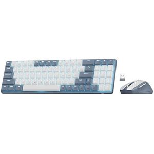 Redragon BS135 Draadloze toetsenbord- en muiscombinatie, 75% 78 toetsen 2.4 Ghz Draadloos Low-Profile Mechanisch Toetsenbord w/Oplaadbare Batterij, Enkele Blauwe Blacklight, 2400 DPI Ergonomische Muis