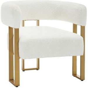 WOLTU Fauteuil woonkamer, loungestoel, comfortabel, van chenille, borstvoedingsstoel, kussen, met gouden metalen frame, voor slaapkamer en balkon, crèmewit