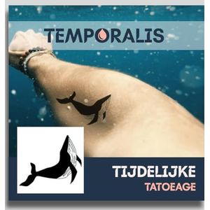 Walvis tattoo – Temporalis® | Tijdelijke tatoeages voor vrouwen & mannen – Nep tattoo vegan & waterbestendig – EU-cosmetica – Blijft 1-2 weken [ Tatoeage Walvis ]