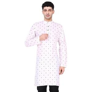 SKAVIJ Kurta-overhemd met lange mouwen en mandarijnkraag voor heren, katoen, bedrukt, Bruin, L