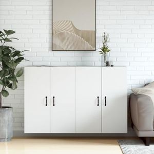 Rantry Wandkasten, 2 stuks, wit, van meerlaags hout, dressoir, keukenkast, opbergkast, ruimtebesparend, opbergkast voor woonkamer en