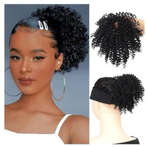 Vrouwen Bun Scrunchies Synthetisch Haar Broodje Chignon voor zwarte vrouwen, Afro Kinky Curly Bun Hair Extension Haarstukjes Afro Puff Elastic Rubber Band Paardenstaart Extension Bun Hair (Color : 0