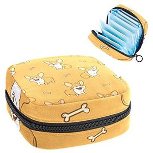 Geel Cartoon Corgi-patroon,Periode Pouch Draagbaar,Tampon Opbergtas,Tampon Houder voor Portemonnee Vrouwelijke Product Organizer, Meerkleurig, 4.7x6.6x6.6 in/12x17x17 cm