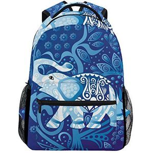 Jeansame Rugzak School Tas Laptop Reistassen voor Kids Jongens Meisjes Vrouwen Mannen Blauw Olifant Dieren Etnische Mandala