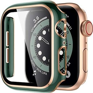 SCHIK Cover voor Apple Watch Case 45 mm 41 mm 44 mm 40 mm 42 mm 38 mm accessoires PC gehard glas schermbeschermer iWatch serie 7 8 5 6 SE (kleur: groene roos, maat: 40 mm serie 654SE)
