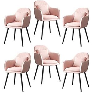 GEIRONV Fluwelen Dining Chair Set van 6, met Kussen Zwart Metalen Benen Keukenstoel for Woonkamer Slaapkamer Apartment Lounge Chair Eetstoelen (Color : Pink)